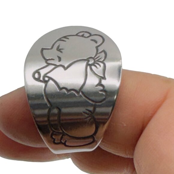 Winnie The Pooh Stainless Steel Spoon Ring Size 7.5 - Picture 1 of 13